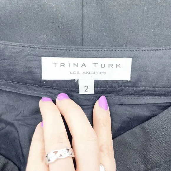 Trina Turk Black Pencil Mini Skirt Women's Size 2 Front Slit Back Zip - Picture 4 of 4